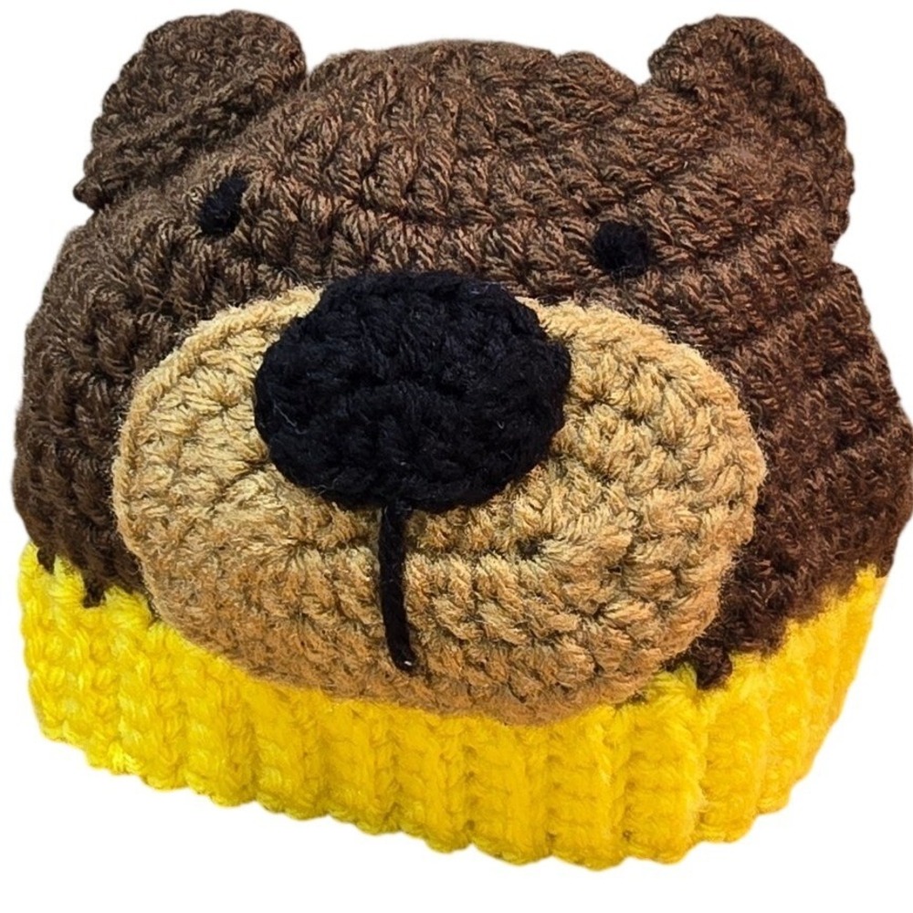 Hand Crocheted Teddy Bear‎ Infant Hat Brown Bear Newborn Doll Winter